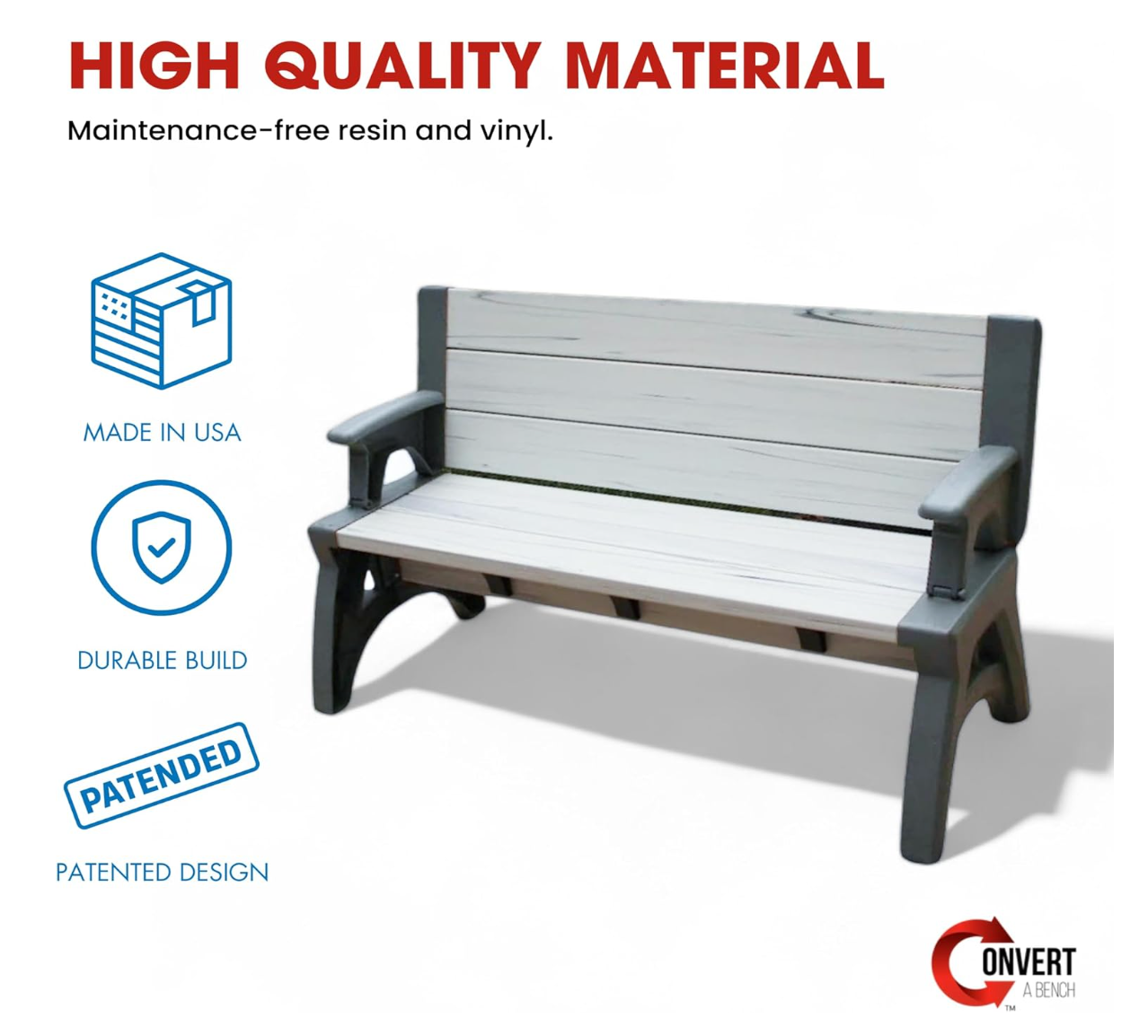 2-in-1 Convertible Garden Bench XL – Weatherproof Outdoor Seat