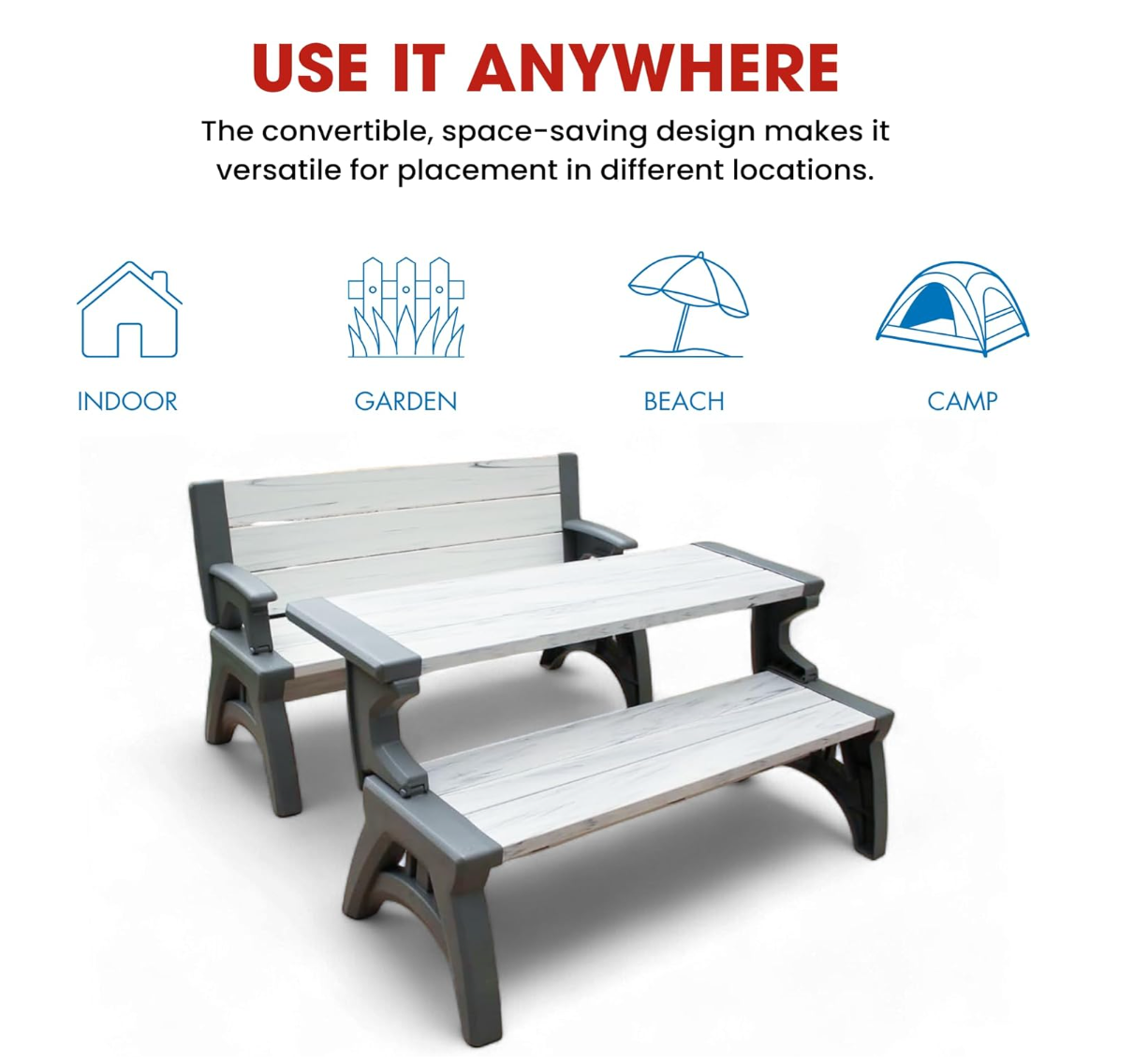 2-in-1 Convertible Garden Bench XL – Weatherproof Outdoor Seat